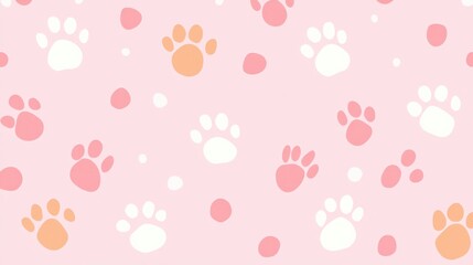 Pink background with cute pet paw prints
