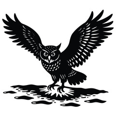 Adobe IllustStunning close-up of a snowy owl gliding low over an icy tundra, eyes locked on viewer, pale winter sun. raptor Artwork Etching illustration of an angry Great Horned Owl
