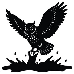 Adobe IllustStunning close-up of a snowy owl gliding low over an icy tundra, eyes locked on viewer, pale winter sun. raptor Artwork Etching illustration of an angry Great Horned Owl
