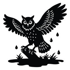 Adobe IllustStunning close-up of a snowy owl gliding low over an icy tundra, eyes locked on viewer, pale winter sun. raptor Artwork Etching illustration of an angry Great Horned Owl
