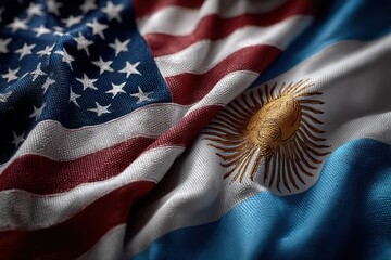 Flags of the United States and Argentina displayed together in a close-up view showcasing friendship and cultural exchange