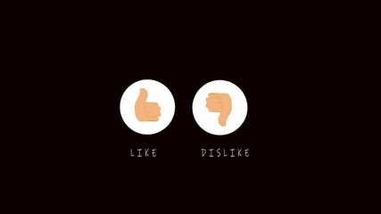 Thumbs up thumbs down animation approval disapproval feedback social media loop. Like dislike hand gesture animation minimalist clean looping social media icons.