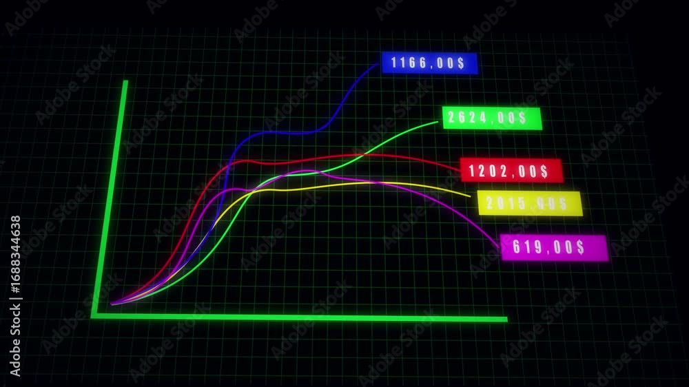 Poster business technology neon graph chart animation abstract background 4k ultra hd loop. neon graph char