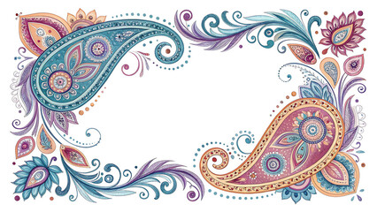 Intricate Watercolor Frame Border Design Featuring Norwegian Rosemaling Patterns in a Vibrant Artistic Environment