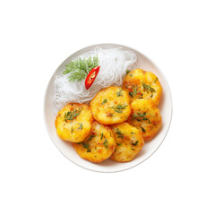 Delicious Crispy Fried Fish Cakes with Vermicelli Noodles - Overhead Shot