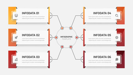 Infographic Presentation with Square Label, Gradient Color, 6 Options, and Icons