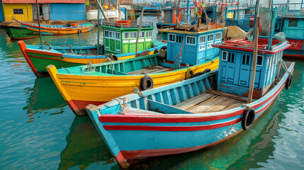 Obraz premium colorful houses and boats in the harbor tourism travel wallpaper