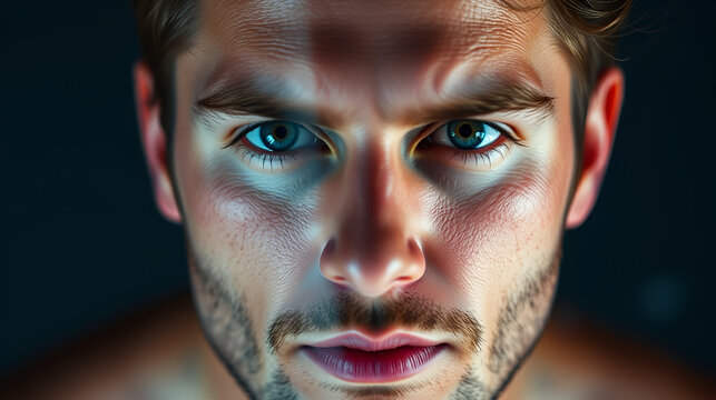 A full-front pointelle double exposure paintography male portrait
