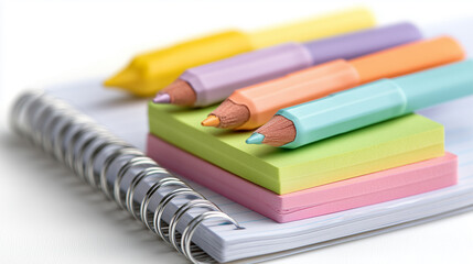 Fototapeta premium Pastel Pencils and Sticky Notes on a Notebook