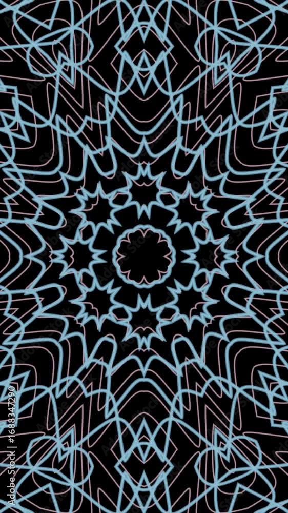 Poster abstract geometric pattern design with intricate blue line and dark background creates modern and