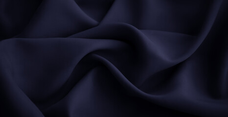 Obraz premium Luxury silk satin fabric background. Fashion elegant dark shade of blue and black. Waves and folds on the lined material. Blackberry, indigo, midnight, space, denim, marine blue, cobalt blue, aegean