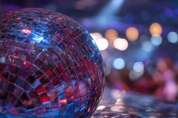 Close-up of disco ball, blurred background