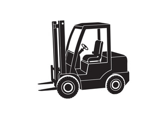 Forklift truck black silhouette, vector industrial machine icon for warehouse, factory, and cargo transportation use.