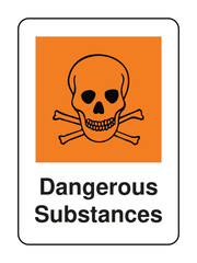 Dangerous Substances Safety Label: Skull and Crossbones on Orange Background for Chemical Hazard Signage and Global Infrastructure Compliance | High Quality Vectorial Stock Image