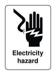 Electricity Hazard Safety Label: Lightning Bolt and Exposed Wire Icon with Bold Text for Electrical Danger Signage and Infrastructure Compliance | High Quality Vectorial Stock Image
