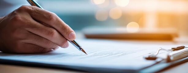 The hand gracefully writing on a document with a luxurious pen