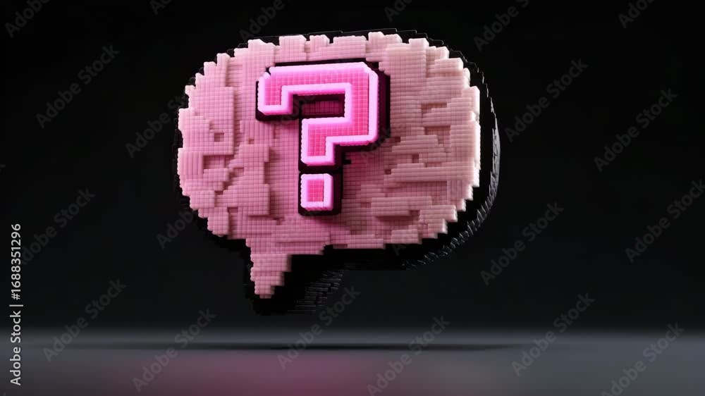 Aufkleber 3d rendered pixelated question mark in vibrant pink color with dark background for creative and arti
