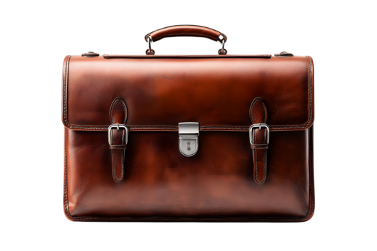 Classic brown leather briefcase isolated on black background