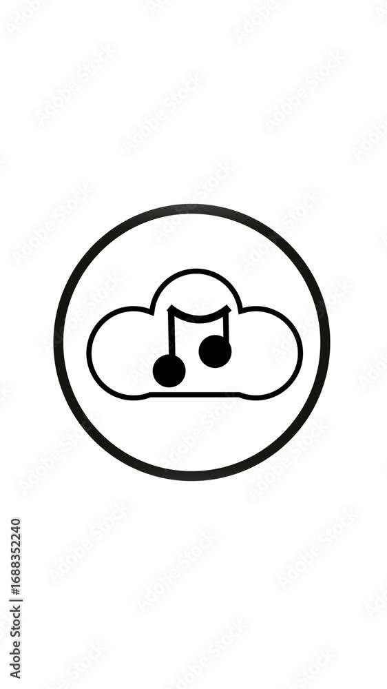 Poster animated cloud with music notes simple design loop vertical video. cloud music notes icon animation 