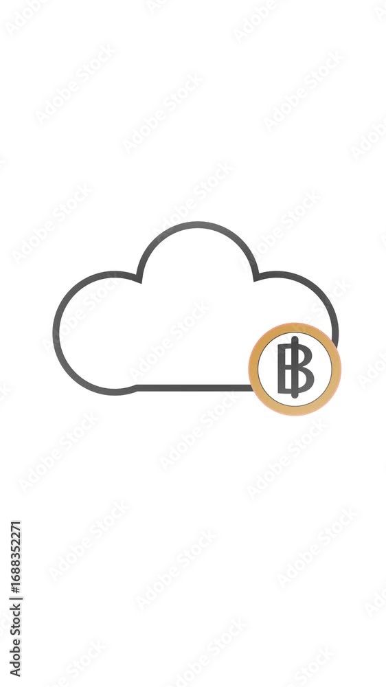 Poster clean tech cloud icon with bitcoin logo motion graphic vertical video. vertical video animated cloud