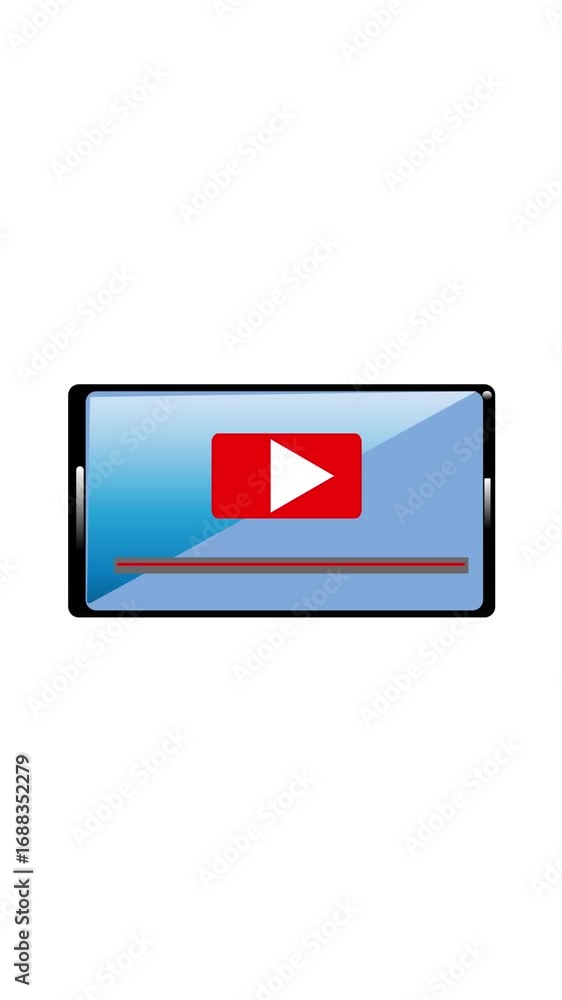Poster vertical video animated play button on phone screen for digital media. modern app interface animated
