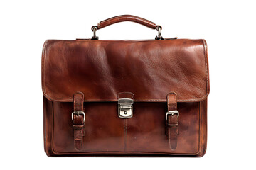 Brown leather briefcase isolated on black background
