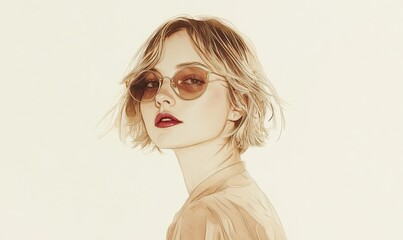 Elegant portrait of a woman with short blonde hair and round glasses