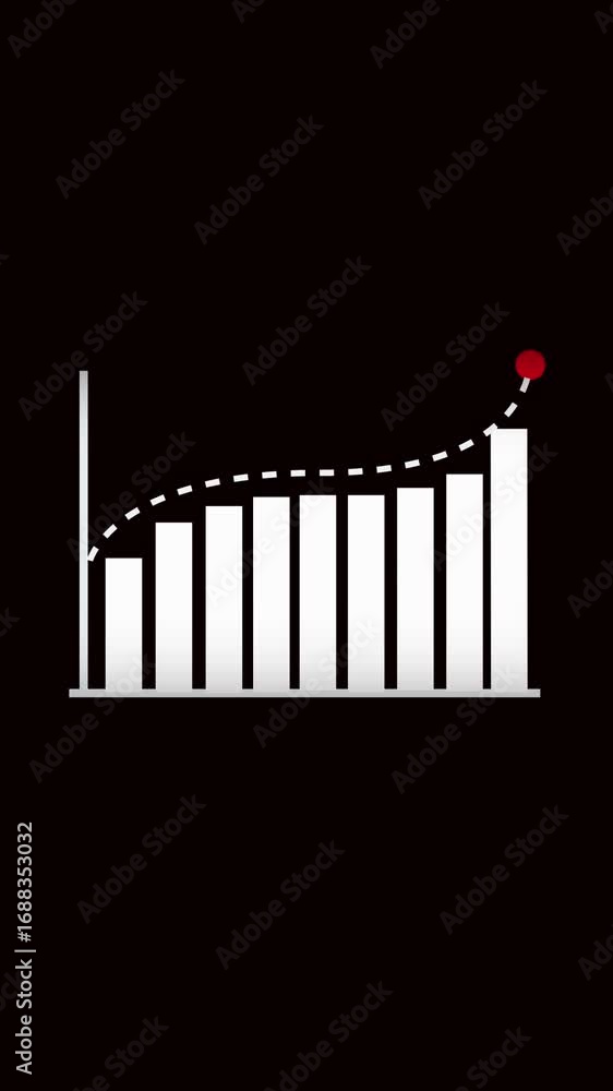 Poster data visualization with animated growth chart and red dot highlight vertical video. business finance