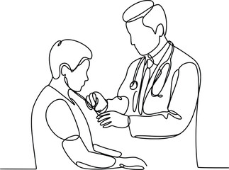 Continuous line drawing of doctor giving vaccination to patient medical healthcare concept