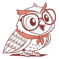 A charming cartoon owl wearing round glasses and a stylish scarf with a friendly open mouthed expression perfect for educational or whimsical themes