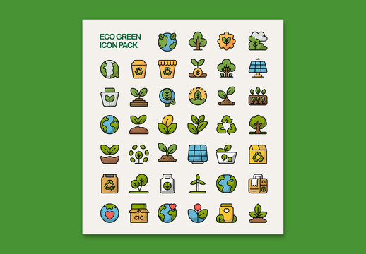 Eco And  Sustainability Icon Pack  Flat Vector Green Energy and Recycling Icons