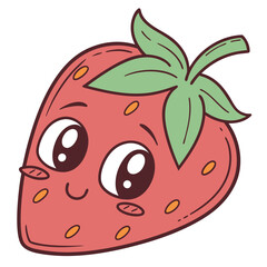 A cute kawaii strawberry character with big expressive eyes and a happy smile vector illustration perfect for children s designs and food branding