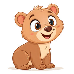 Fototapeta premium Cute cartoon bear cub sitting and smiling with big eyes