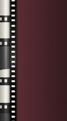 Obraz premium Vertical image showing a film reel strip on the left and a dark red gradient on the right side