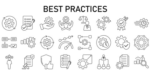 Best Practices Line Editable Icons set. Vector illustration in modern thin line style icons Isolated on transparent background.
