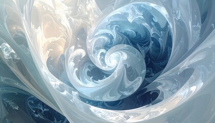A swirling vortex of light blue and pale beige abstract patterns creates a mesmerizing visual display.
