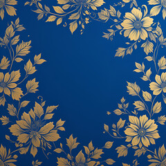 A royal blue background with delicate gold foil floral patterns, embodying elegance and a touch of vintage luxury