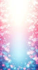 Bokeh background of pink and blue hearts with glowing light love romantic