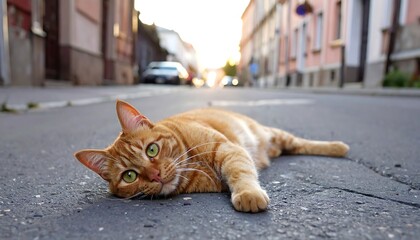 Ginger cat on city street