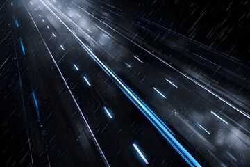 Obraz premium Mesmerizing rainy night road, with its glossy black surface reflecting the dark blue hues.