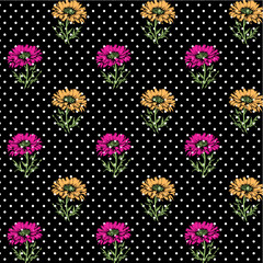 seamless floral pattern with latest black background also white dot.