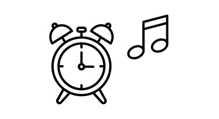 Classic Alarm Clock Ringing with Musical Note Icon.