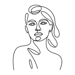 Minimalist single line drawing of a woman s face and shoulders