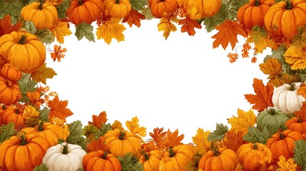 Colorful autumn border with pumpkins and leaves, perfect for fall themes.