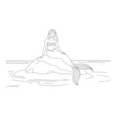 Stylized line drawing of a majestic mountain landscape with a calm horizon