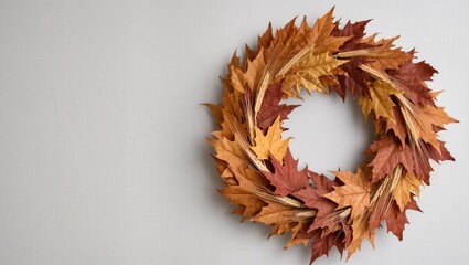Minimal wreath crop - autumn wreath made of dried leaves and wheat