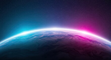 Fototapeta premium A vibrant cosmic vista Earth's radiant edge, bathed in ethereal blues and purples, space backdrop