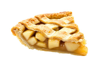 Slice of Freshly Baked Apple Pie with Golden Crust and Delicious Fruit Filling on Transparent Background