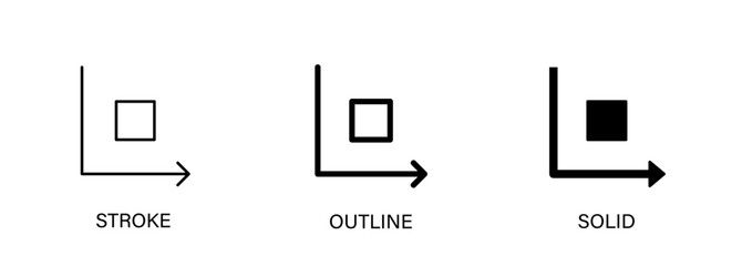 Square icons for angle, geometry, construction, ui design. Vector stroke, outline and solid icons. EPS10.