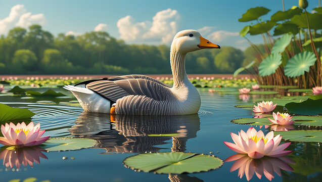 serene goose glides effortlessly across ai genrative